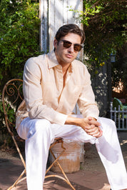 Men's 100% Linen Classic Four-Pocket Long Sleeve Guayabera Shirt