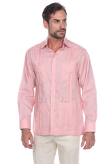 Camisa Guayabera Clásica Manga Larga 100% Lino con Cuatro Bolsillos