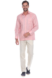 Men's 100% Linen Classic Four-Pocket Long Sleeve Guayabera Shirt