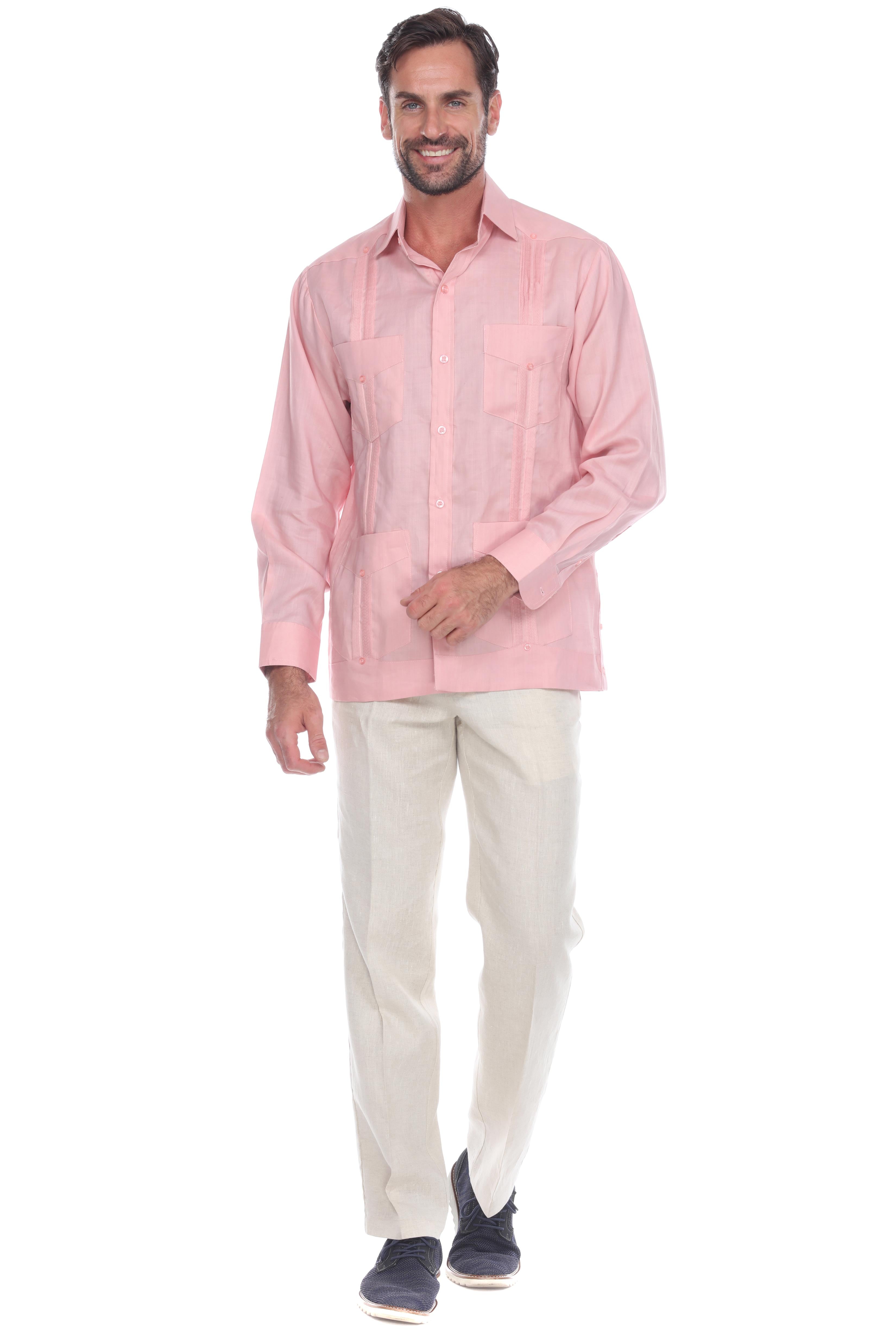 Men's 100% Linen Classic Four-Pocket Long Sleeve Guayabera Shirt