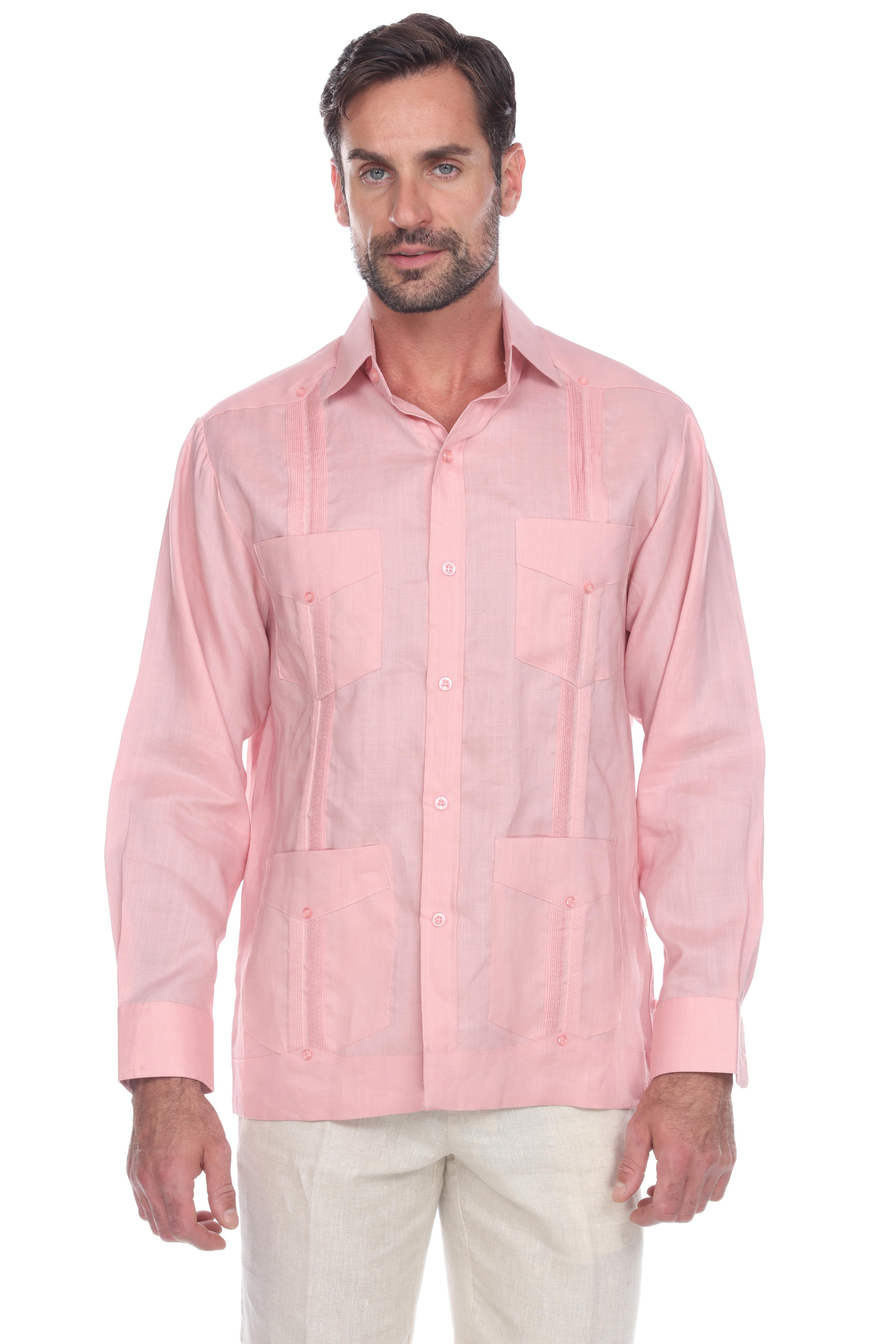 Men's 100% Linen Classic Four-Pocket Long Sleeve Guayabera Shirt
