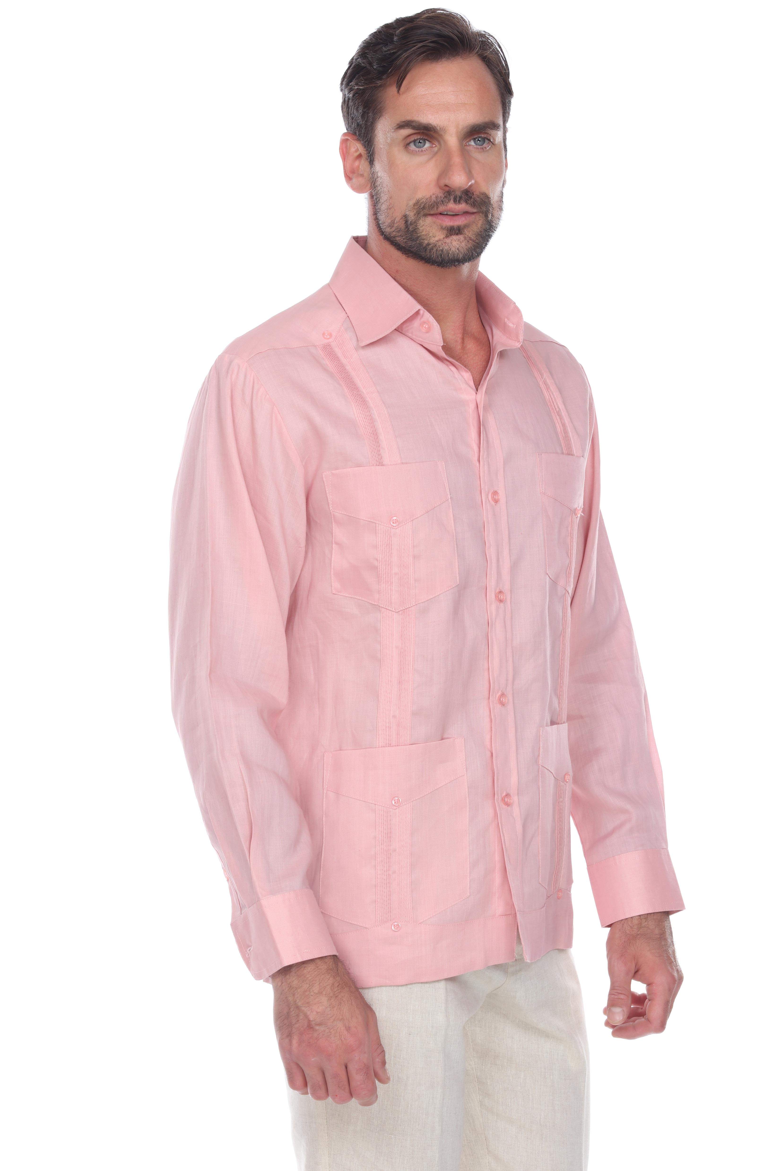 Men's 100% Linen Classic Four-Pocket Long Sleeve Guayabera Shirt
