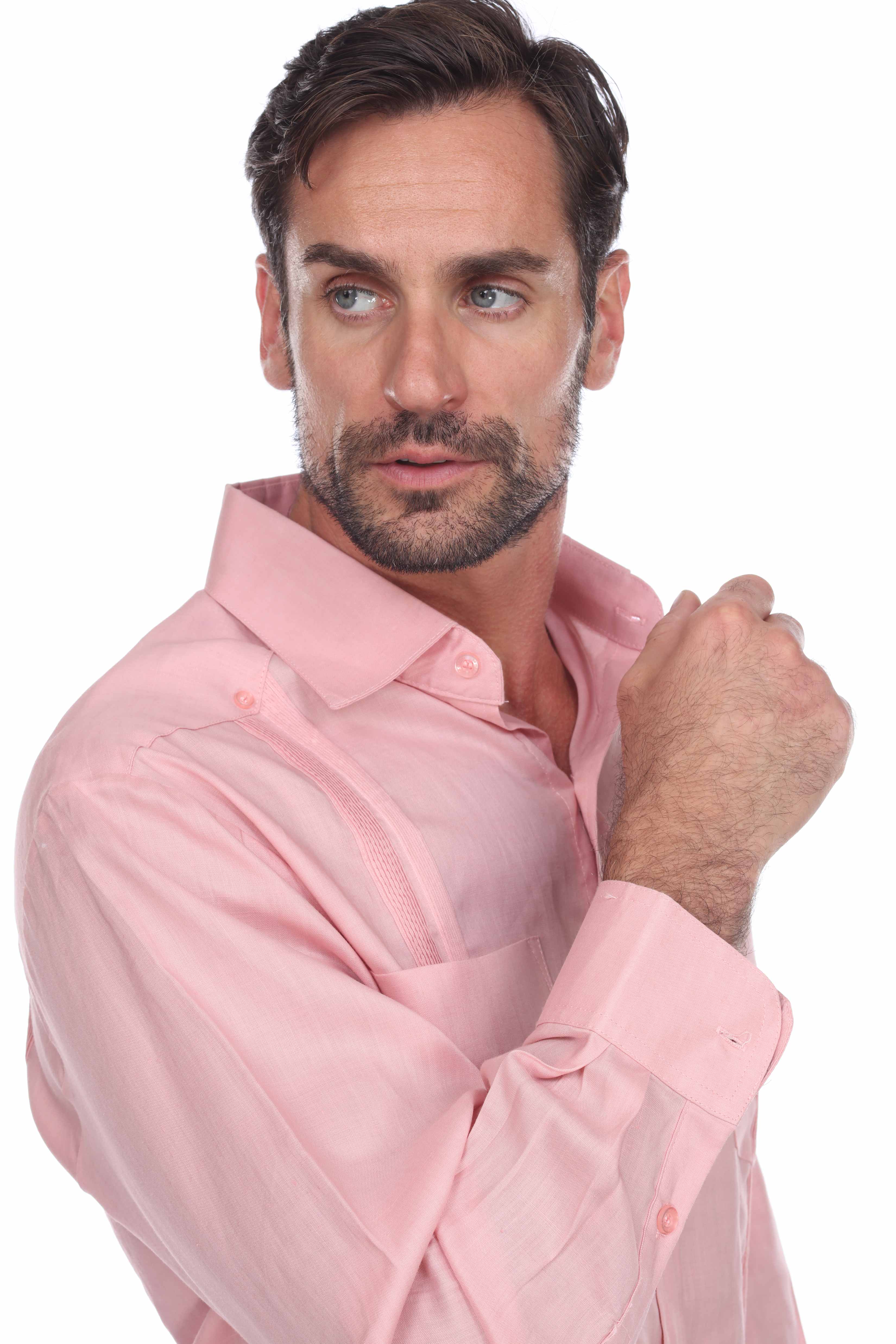 Men's 100% Linen Classic Four-Pocket Long Sleeve Guayabera Shirt