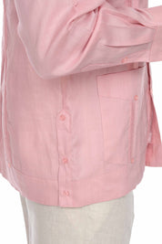 Men's 100% Linen Classic Four-Pocket Long Sleeve Guayabera Shirt