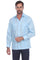 Front view of a man wearing a light blue, long-sleeve 4-pocket Big & Tall Guayabera Shirt.