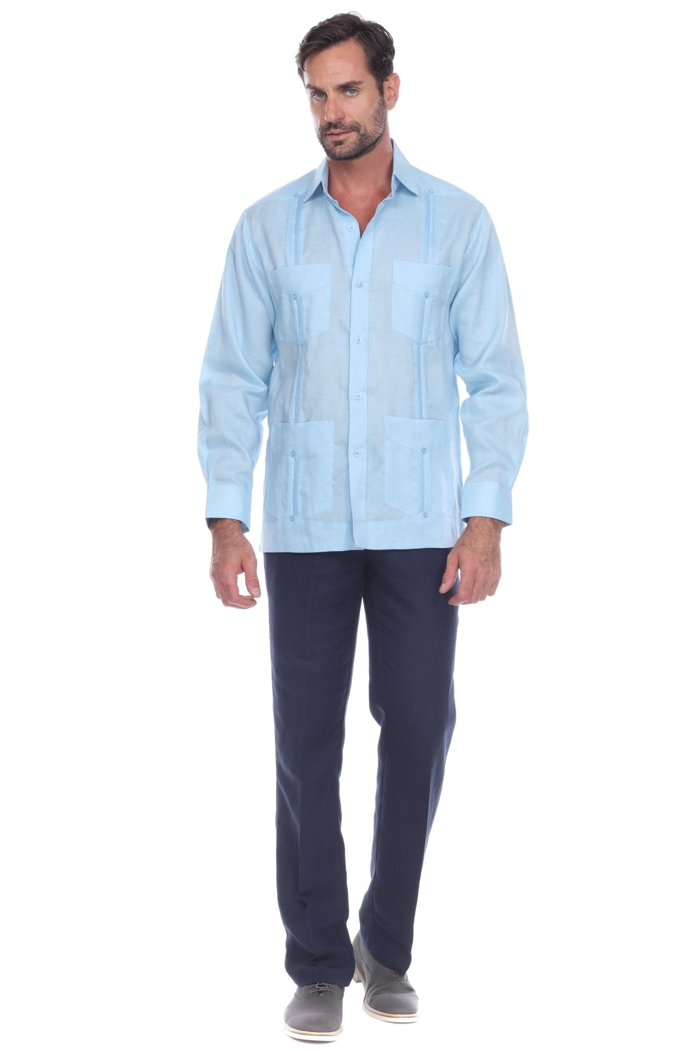 Men's 100% Linen Classic Four-Pocket Long Sleeve Guayabera Shirt