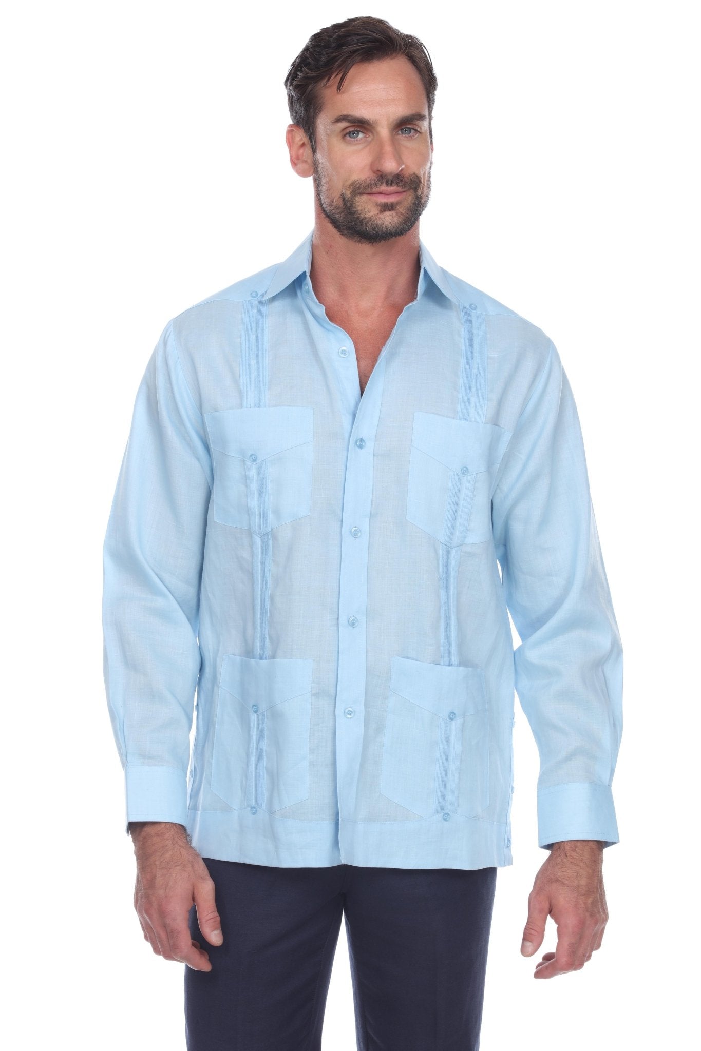 Men's 100% Linen Classic Four-Pocket Long Sleeve Guayabera Shirt