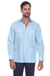 Men's 100% Linen Classic Four-Pocket Long Sleeve Guayabera Shirt