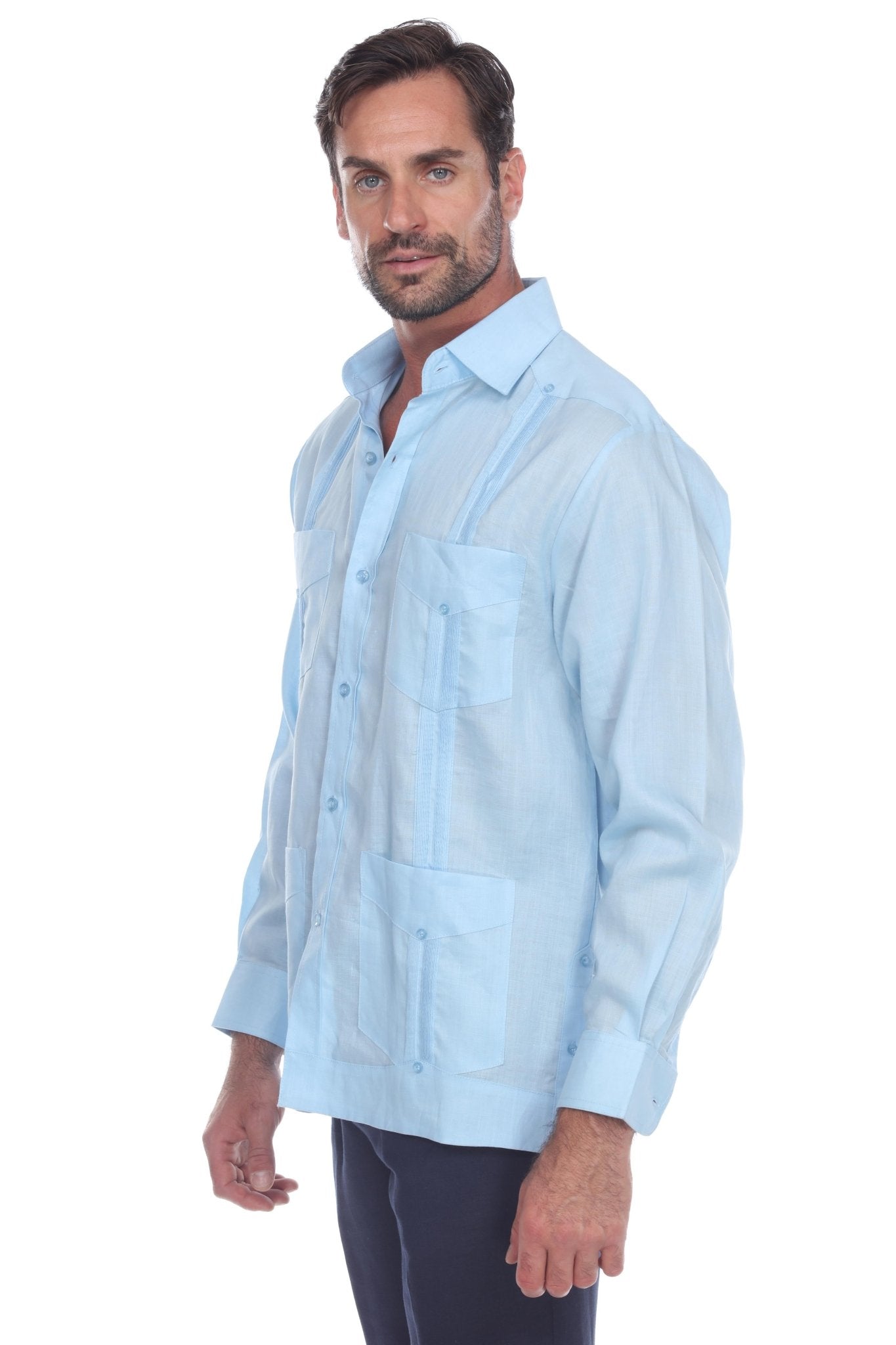 Men's 100% Linen Classic Four-Pocket Long Sleeve Guayabera Shirt