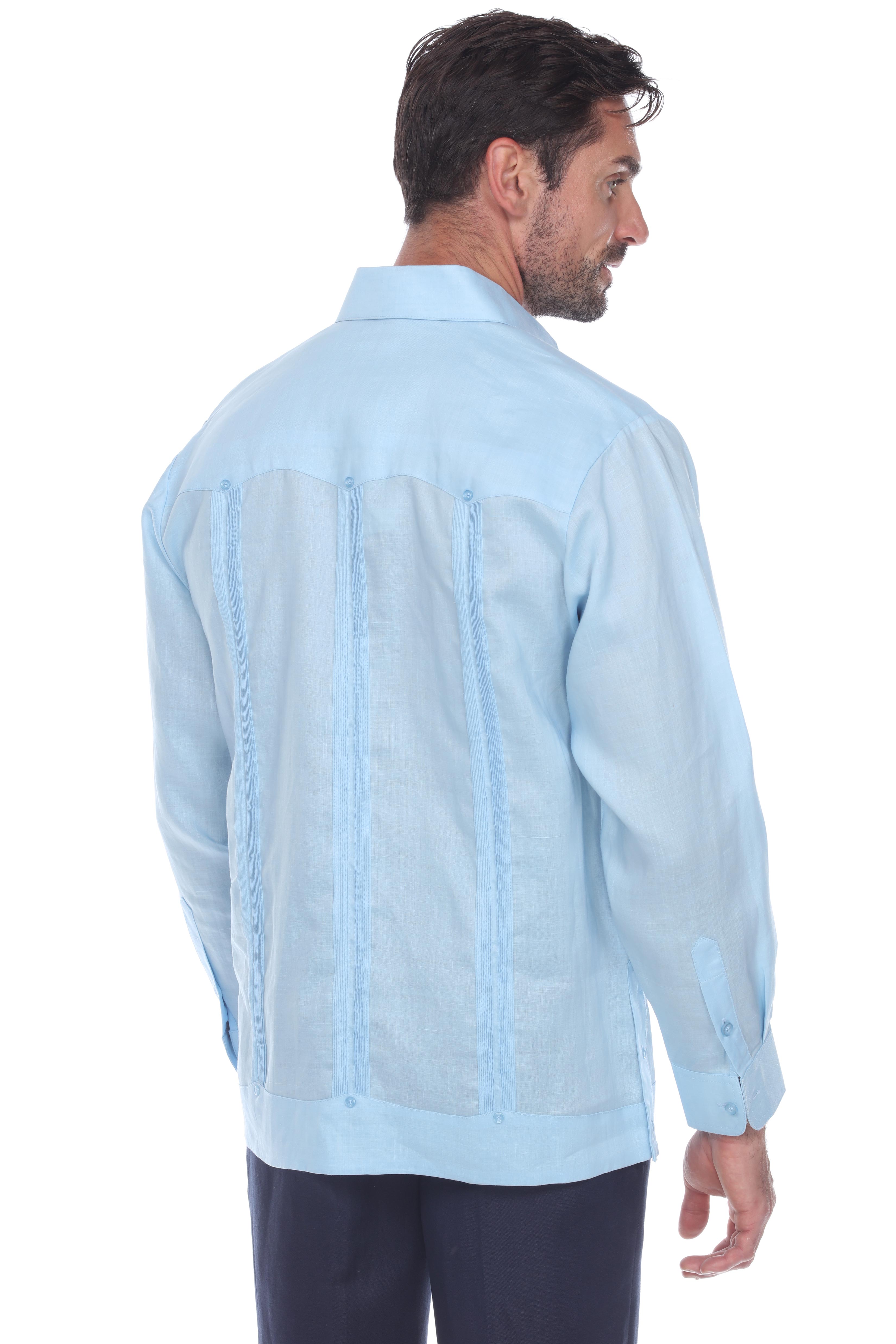 Men's 100% Linen Classic Four-Pocket Long Sleeve Guayabera Shirt