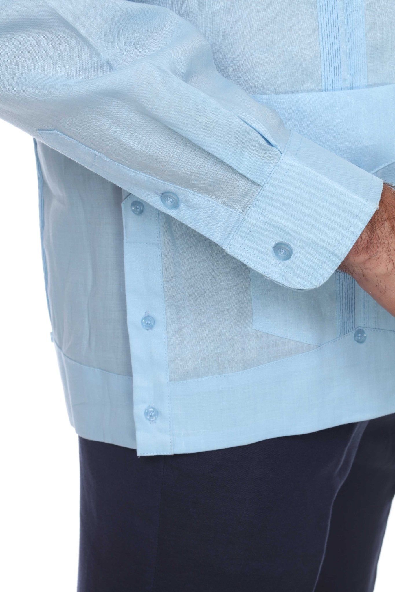 Men's 100% Linen Classic Four-Pocket Long Sleeve Guayabera Shirt