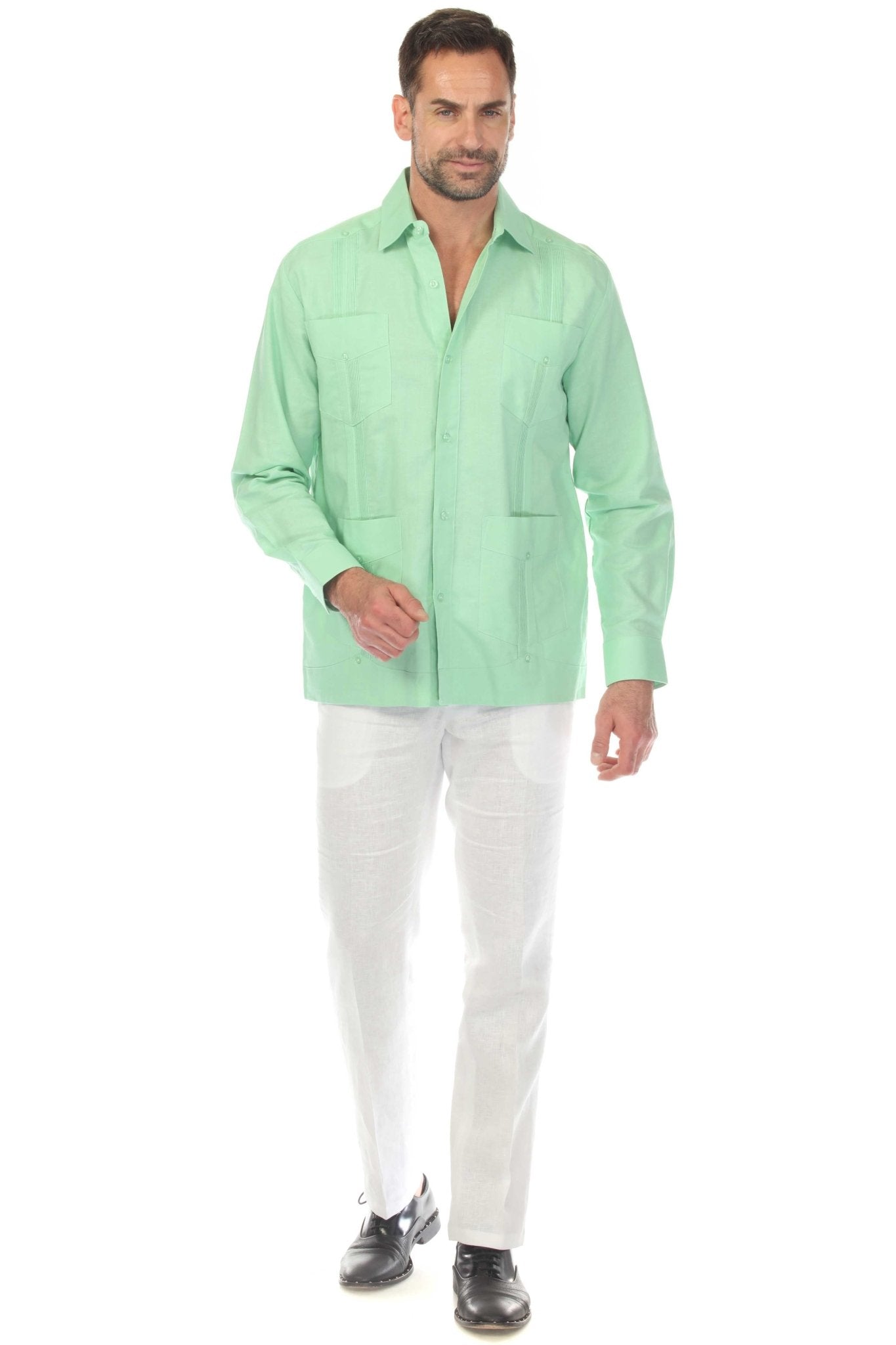 Men's 100% Linen Classic Four-Pocket Long Sleeve Guayabera Shirt