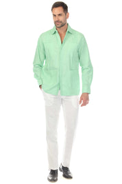 Men's 100% Linen Classic Four-Pocket Long Sleeve Guayabera Shirt