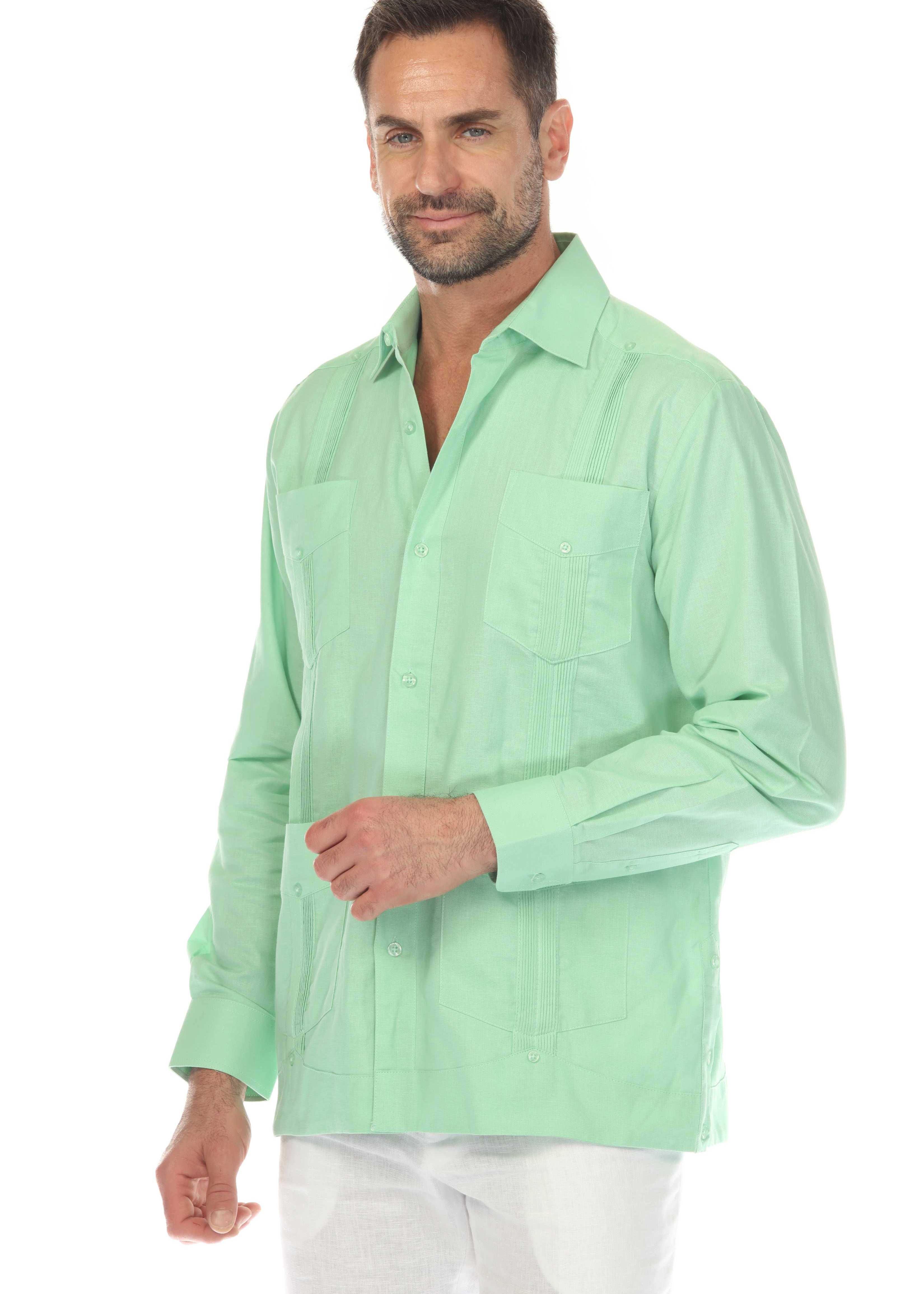 100% Linen Classic Four Pocket Guayabera Shirt Long Sleeve
