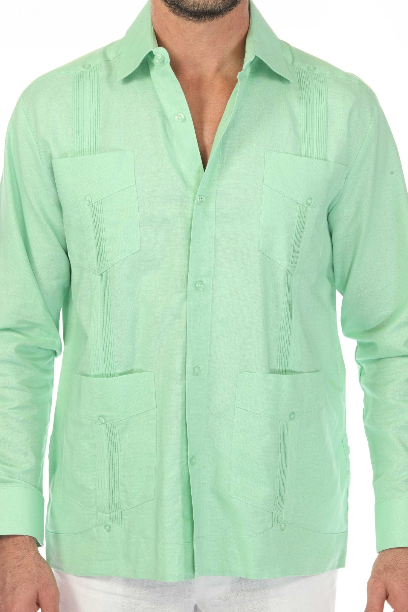 Men's 100% Linen Classic Four-Pocket Long Sleeve Guayabera Shirt