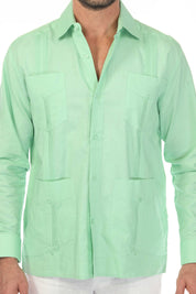Men's 100% Linen Classic Four-Pocket Long Sleeve Guayabera Shirt