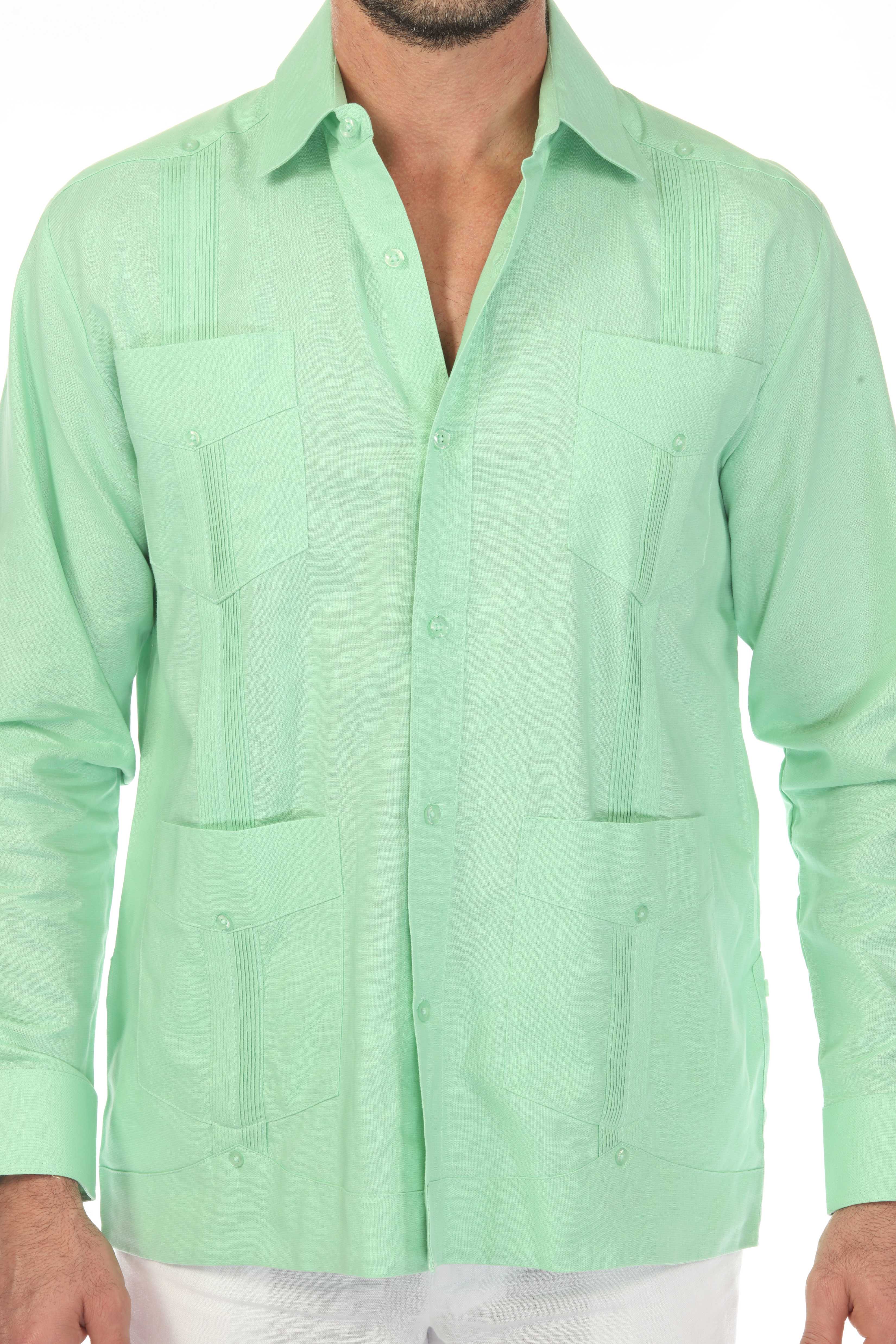 Men's 100% Linen Classic Four-Pocket Long Sleeve Guayabera Shirt