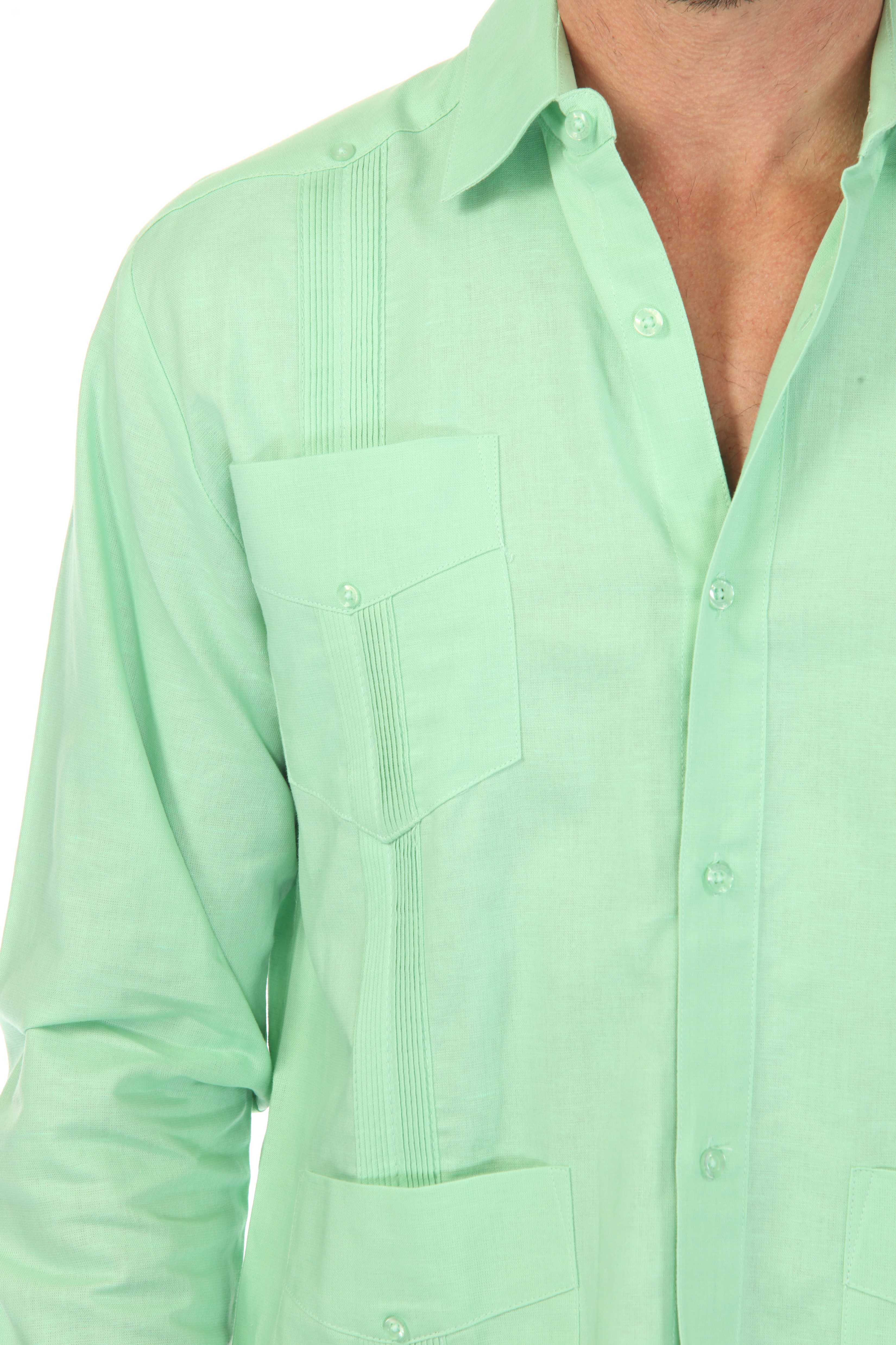 Men's 100% Linen Classic Four-Pocket Long Sleeve Guayabera Shirt
