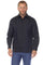 Front view of a man wearing a navy Men's Linen Classic Four-Pocket Long Sleeve Guayabera Shirt.
