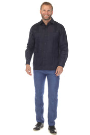 Men's 100% Linen Classic Four-Pocket Long Sleeve Guayabera Shirt