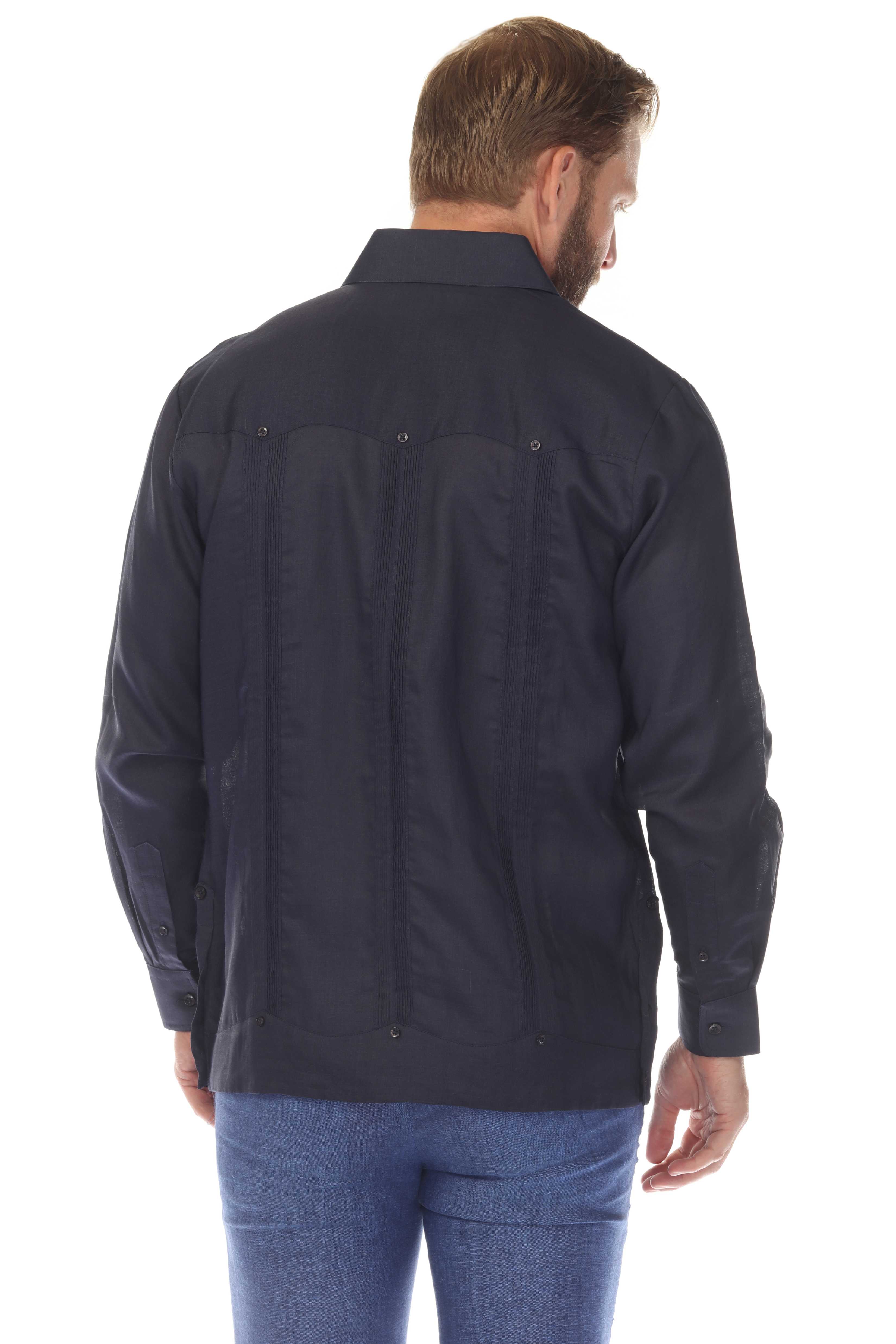 Men's 100% Linen Classic Four-Pocket Long Sleeve Guayabera Shirt