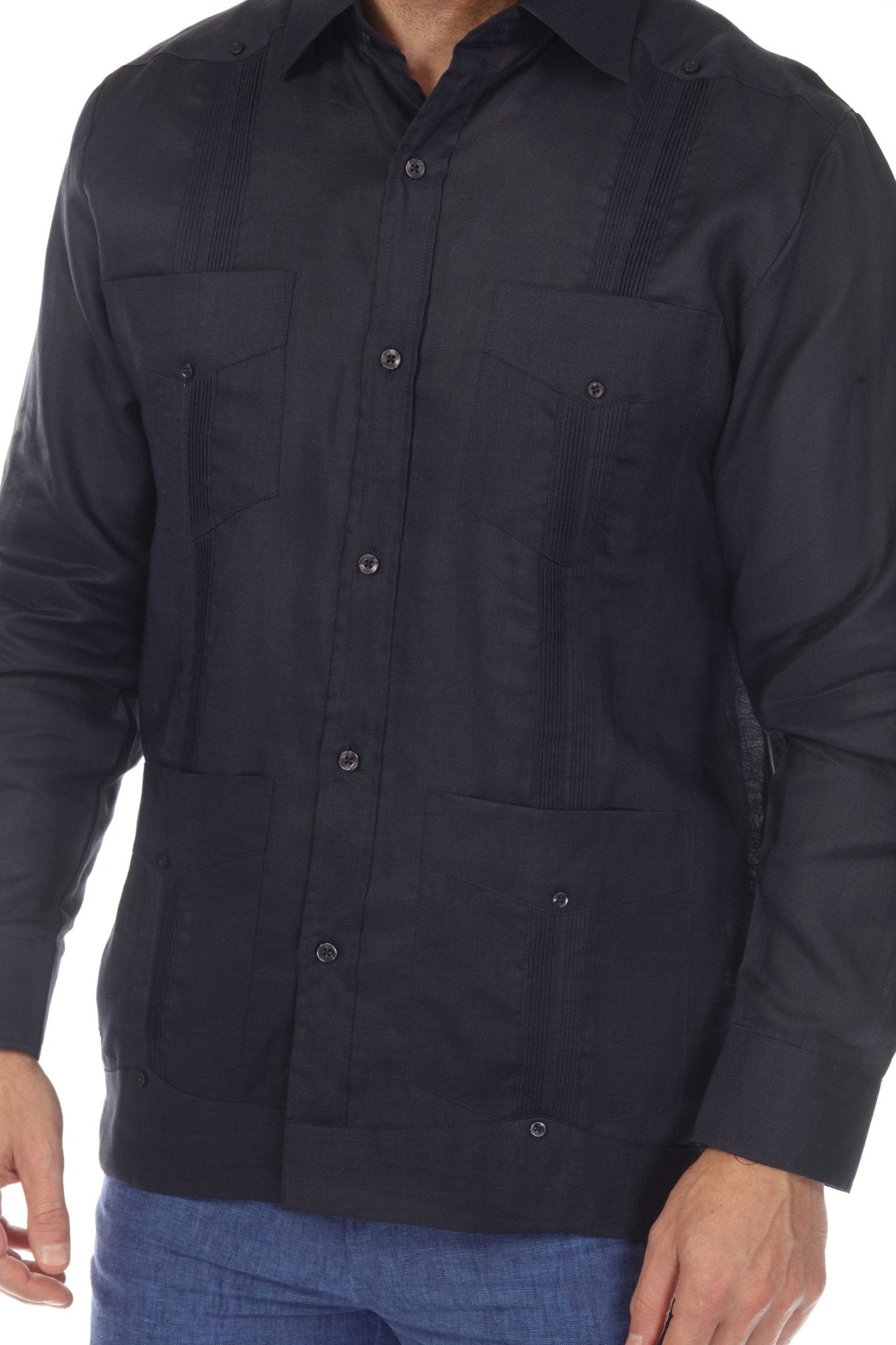 Men's 100% Linen Classic Four-Pocket Long Sleeve Guayabera Shirt