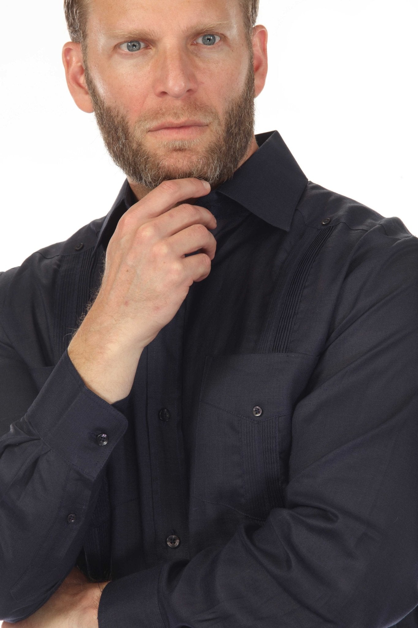 Men's 100% Linen Classic Four-Pocket Long Sleeve Guayabera Shirt