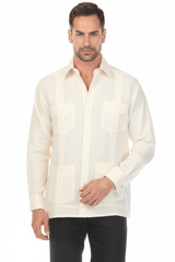 Camisa Guayabera Clásica Manga Larga 100% Lino con Cuatro Bolsillos