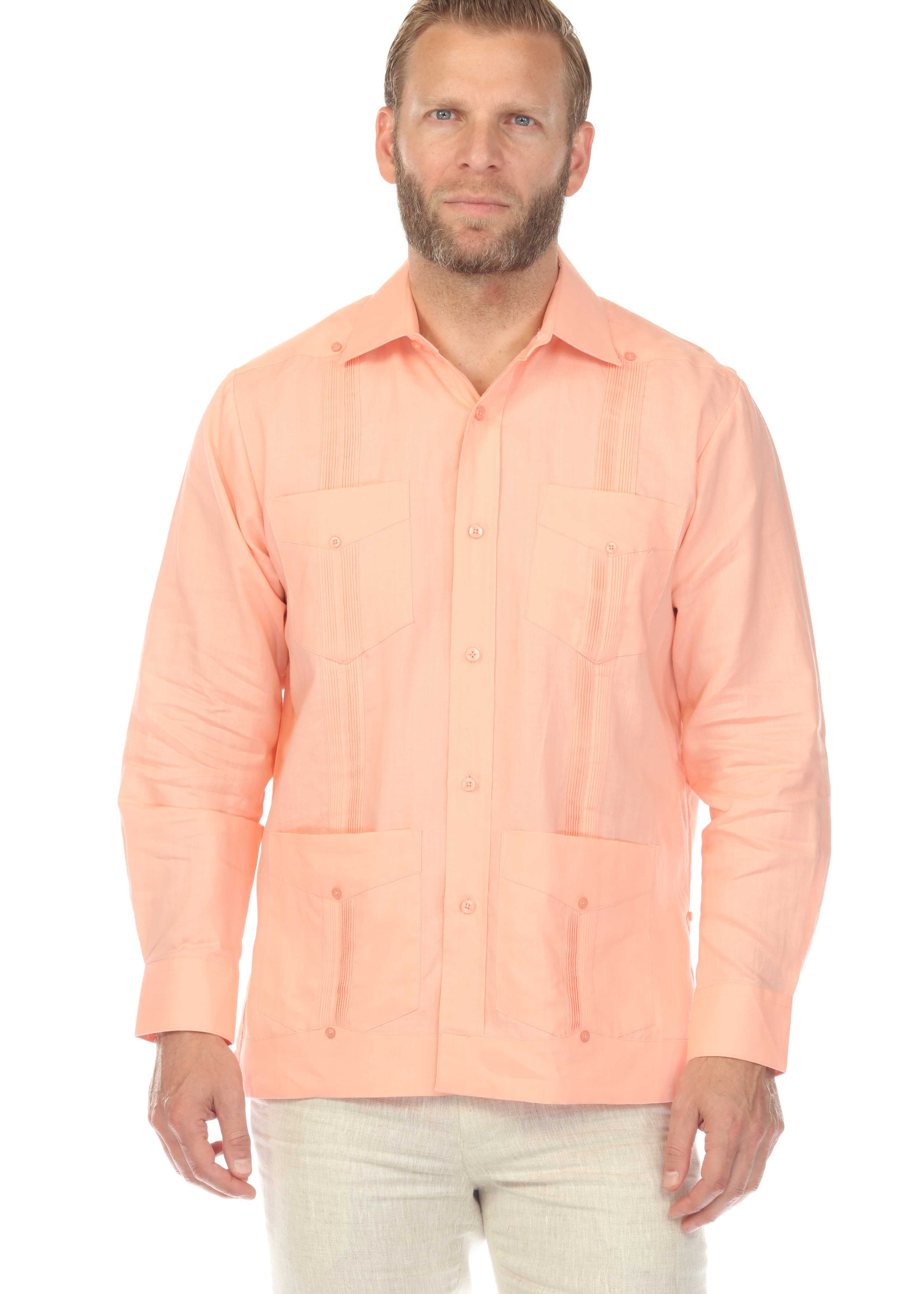 100% Linen Classic Four Pocket Guayabera Shirt Long Sleeve