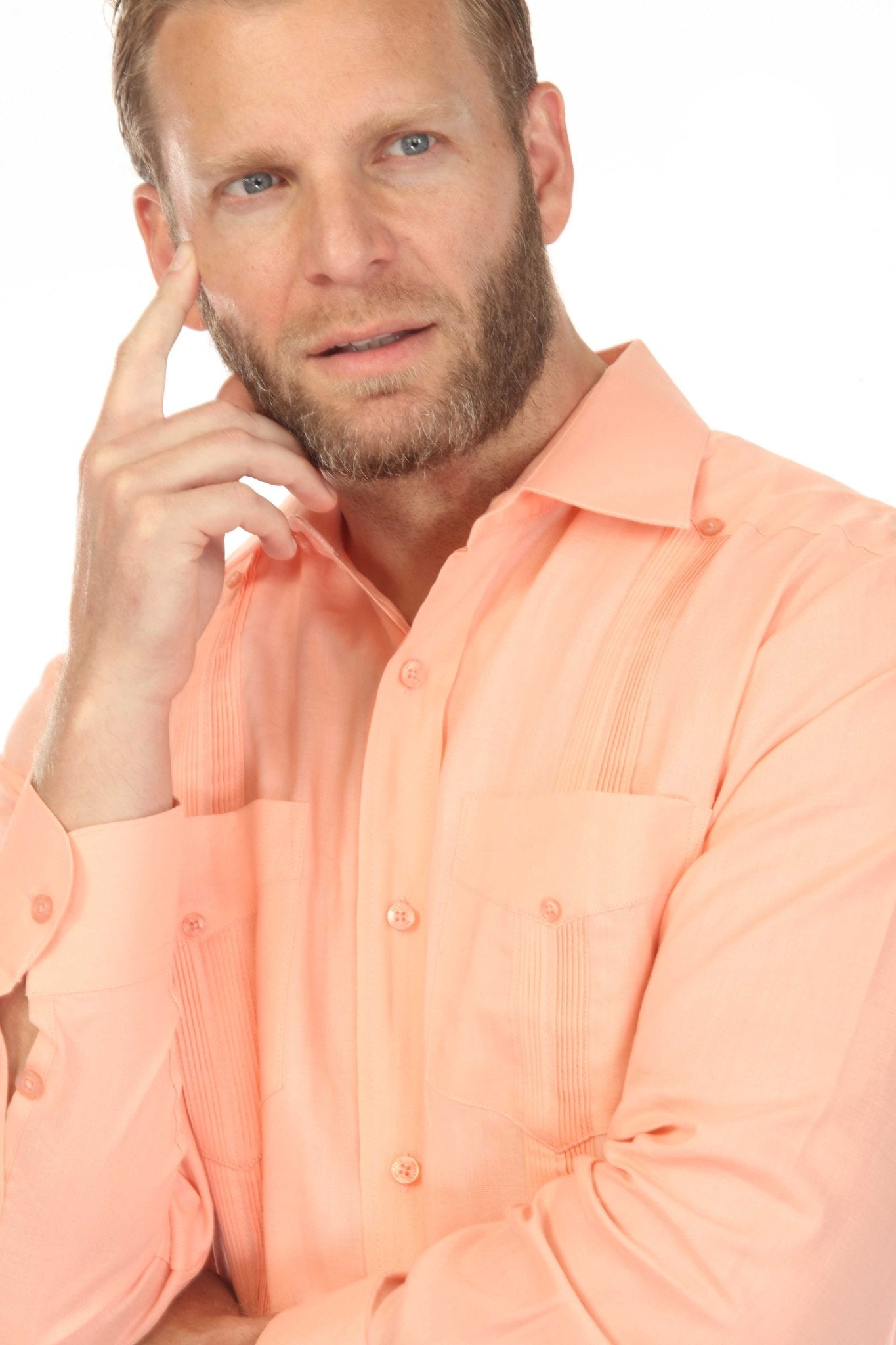 Men's 100% Linen Classic Four-Pocket Long Sleeve Guayabera Shirt