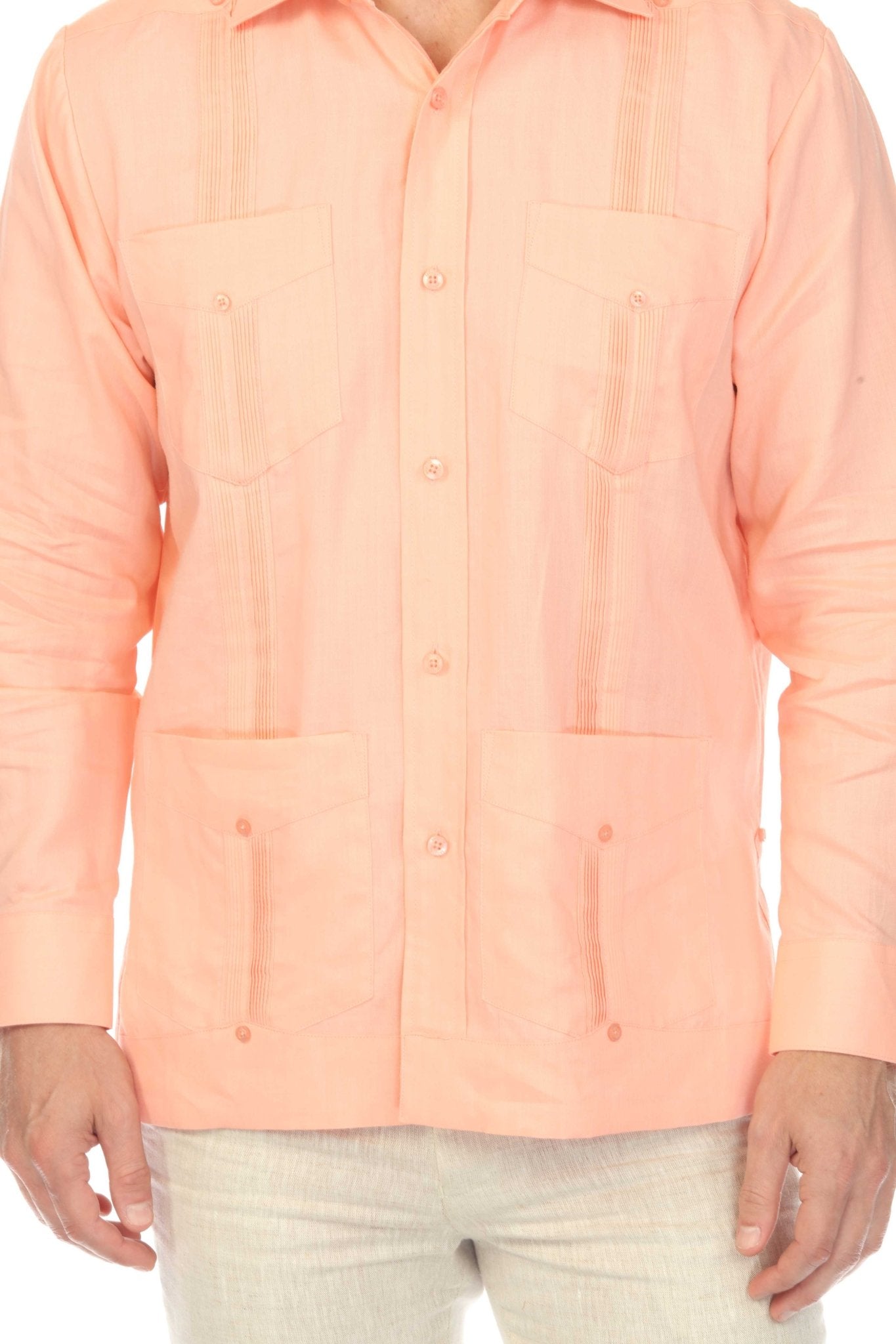 Men's 100% Linen Classic Four-Pocket Long Sleeve Guayabera Shirt