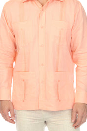 Men's 100% Linen Classic Four-Pocket Long Sleeve Guayabera Shirt