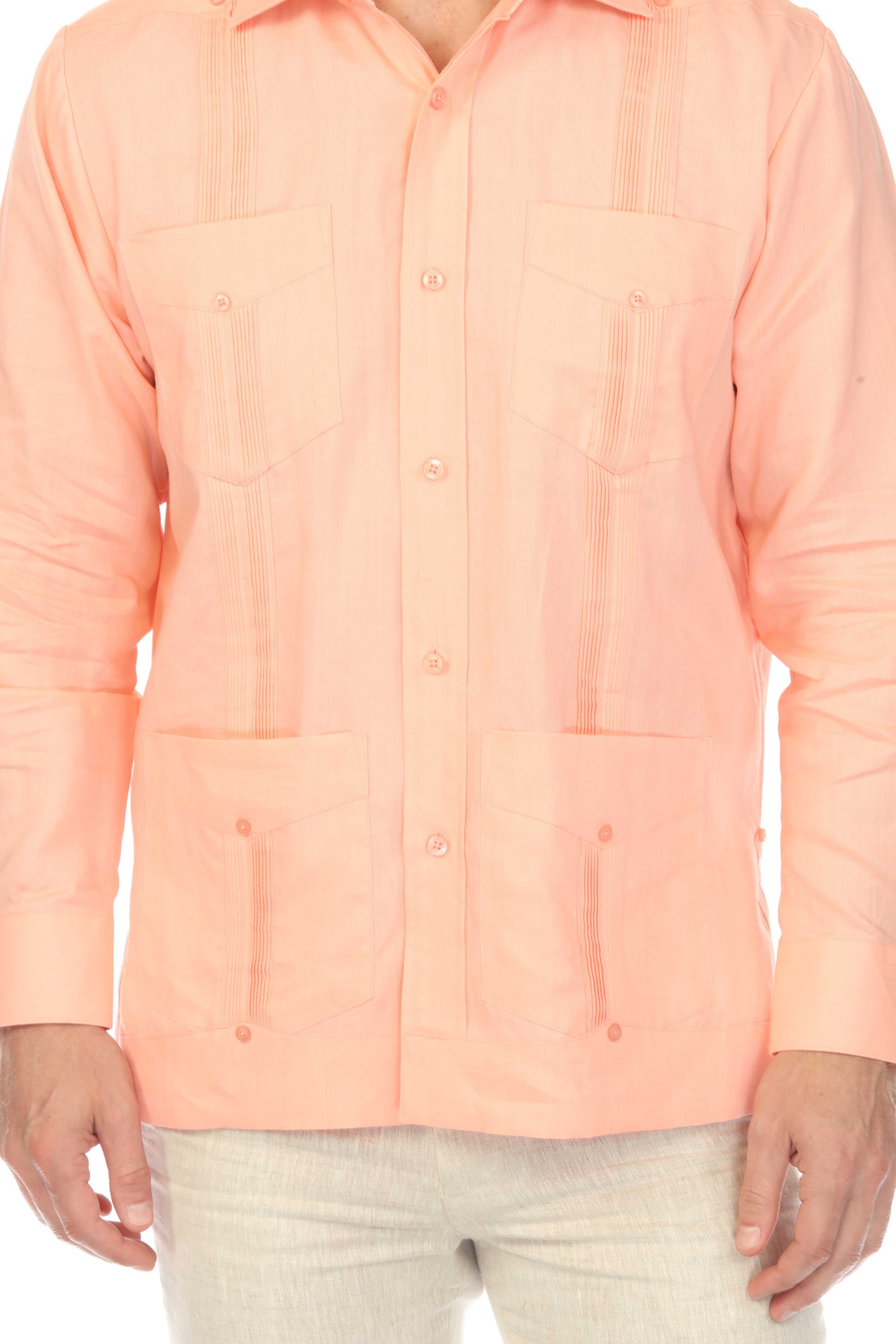 Men's 100% Linen Classic Four-Pocket Long Sleeve Guayabera Shirt