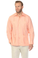 Camisa guayabera de manga larga con cuatro bolsillos para hombre, 100 % lino