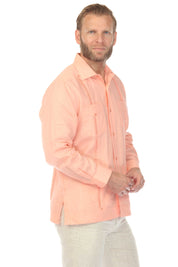 Men's 100% Linen Classic Four-Pocket Long Sleeve Guayabera Shirt