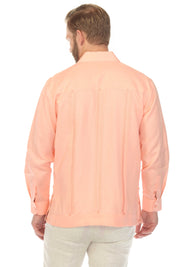 Men's 100% Linen Classic Four-Pocket Long Sleeve Guayabera Shirt