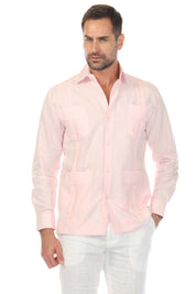 Men's 100% Linen Classic Four-Pocket Long Sleeve Guayabera Shirt