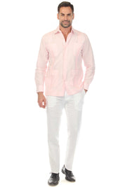 Men's 100% Linen Classic Four-Pocket Long Sleeve Guayabera Shirt