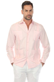 Men's 100% Linen Classic Four-Pocket Long Sleeve Guayabera Shirt