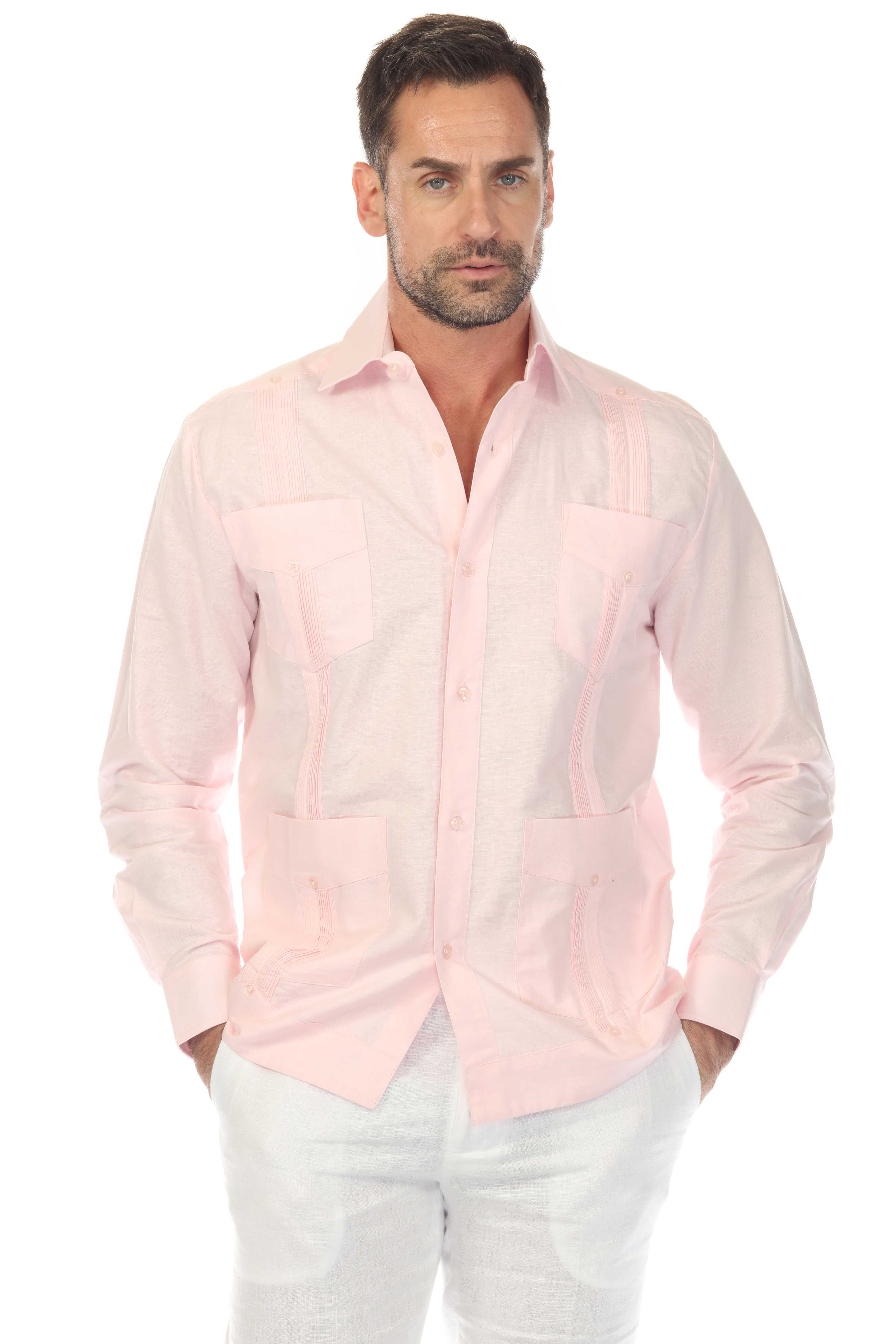 Men's 100% Linen Classic Four-Pocket Long Sleeve Guayabera Shirt