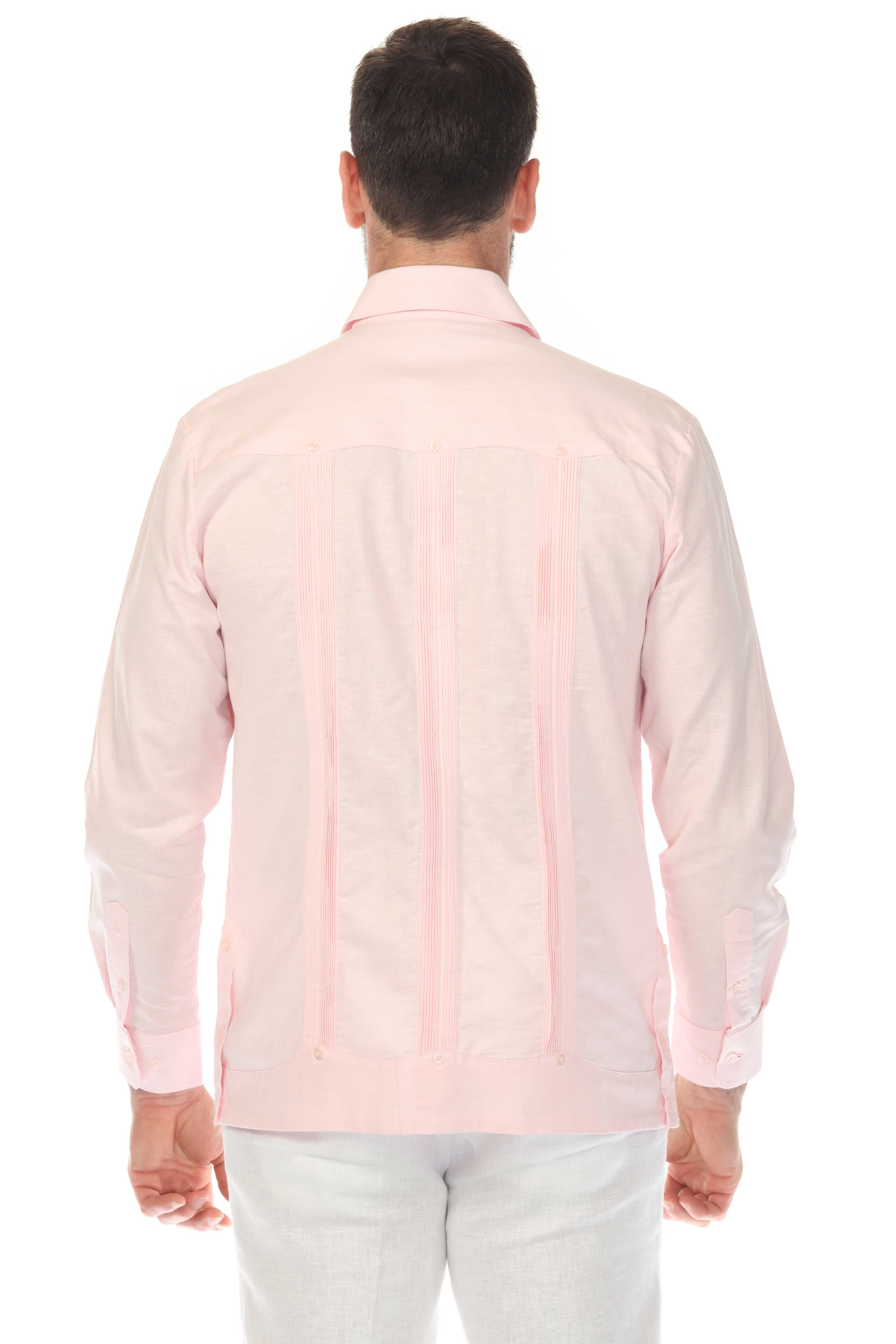 Men's 100% Linen Classic Four-Pocket Long Sleeve Guayabera Shirt