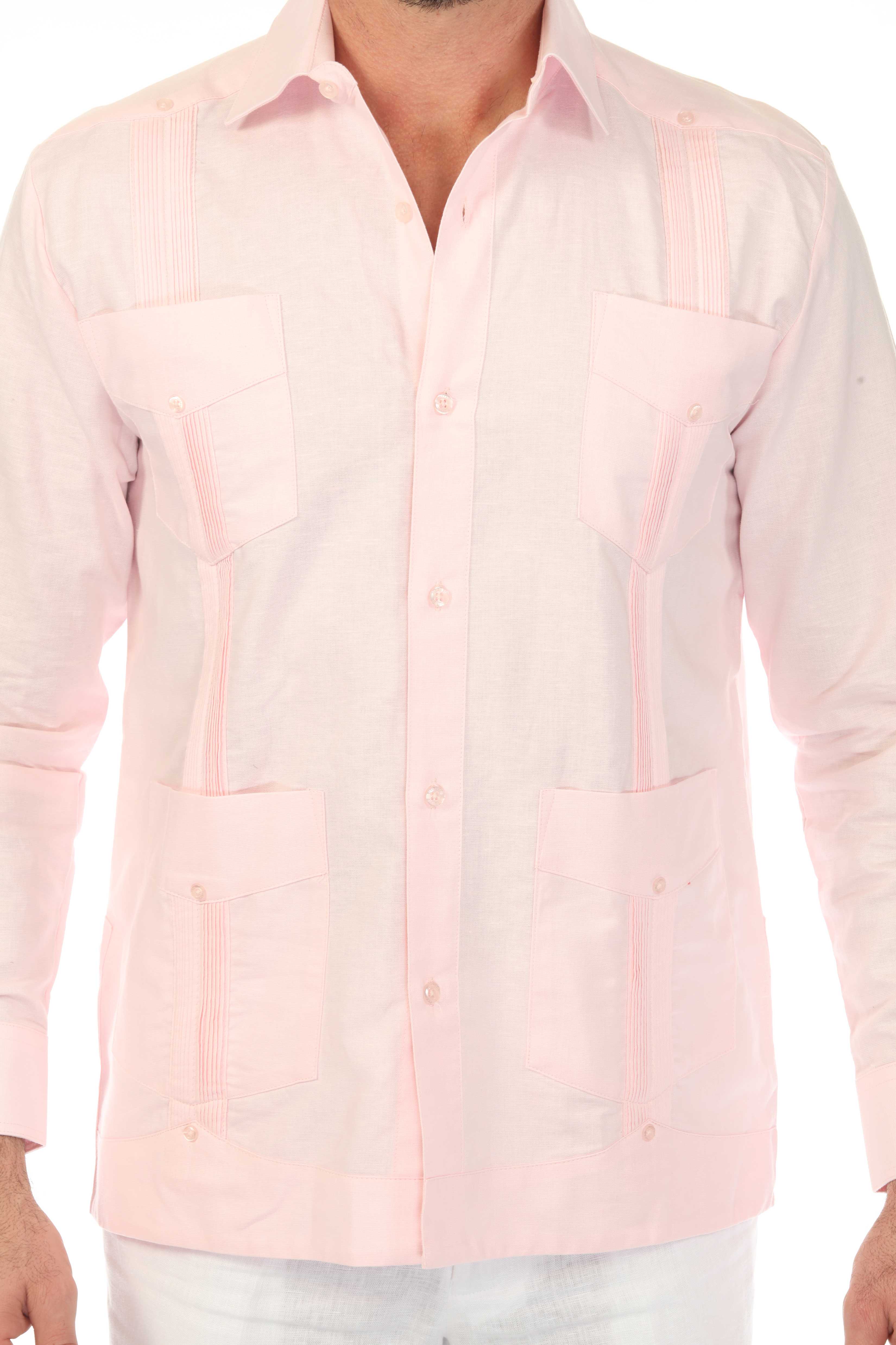 Men's 100% Linen Classic Four-Pocket Long Sleeve Guayabera Shirt