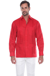 Men's 100% Linen Classic Four-Pocket Long Sleeve Guayabera Shirt
