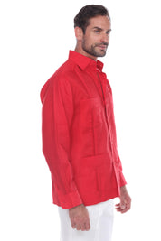 Men's 100% Linen Classic Four-Pocket Long Sleeve Guayabera Shirt
