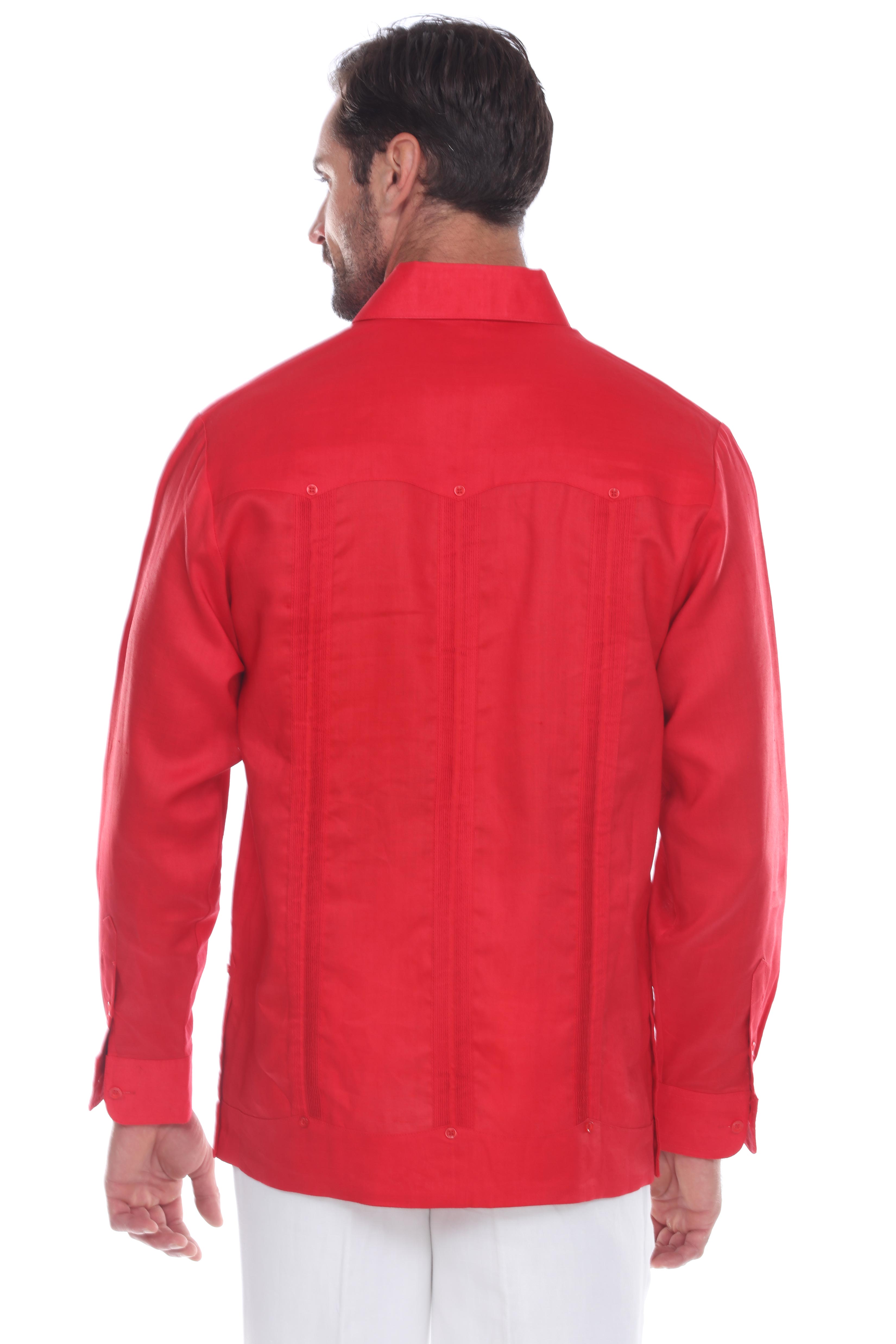 Men's 100% Linen Classic Four-Pocket Long Sleeve Guayabera Shirt