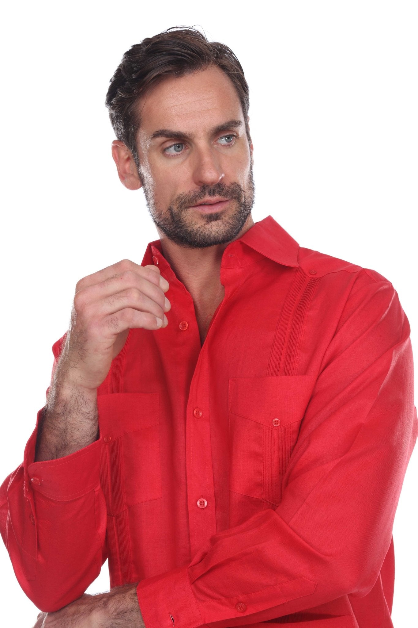 Men's 100% Linen Classic Four-Pocket Long Sleeve Guayabera Shirt