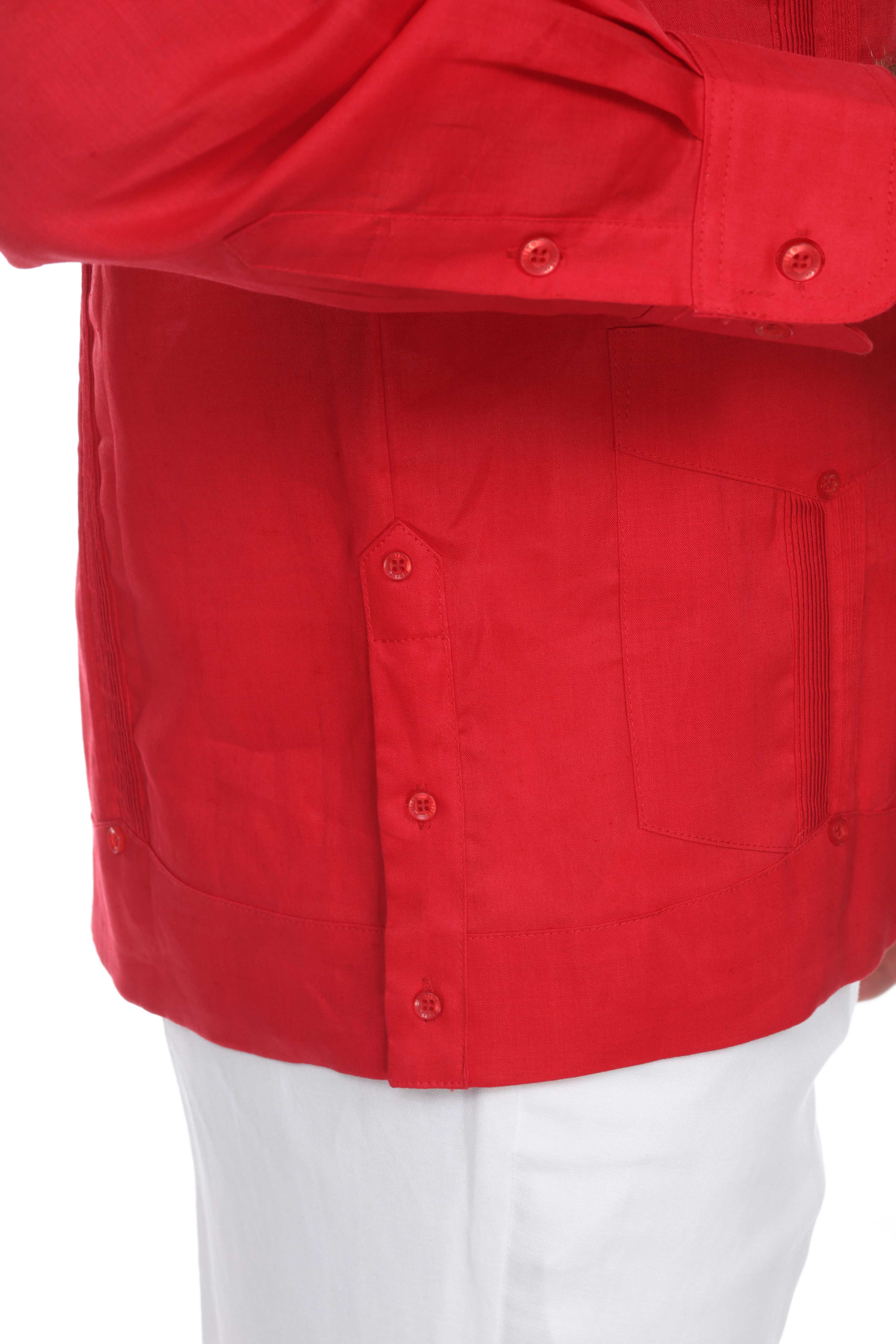 Men's 100% Linen Classic Four-Pocket Long Sleeve Guayabera Shirt