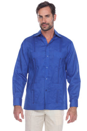 Men's 100% Linen Classic Four-Pocket Long Sleeve Guayabera Shirt