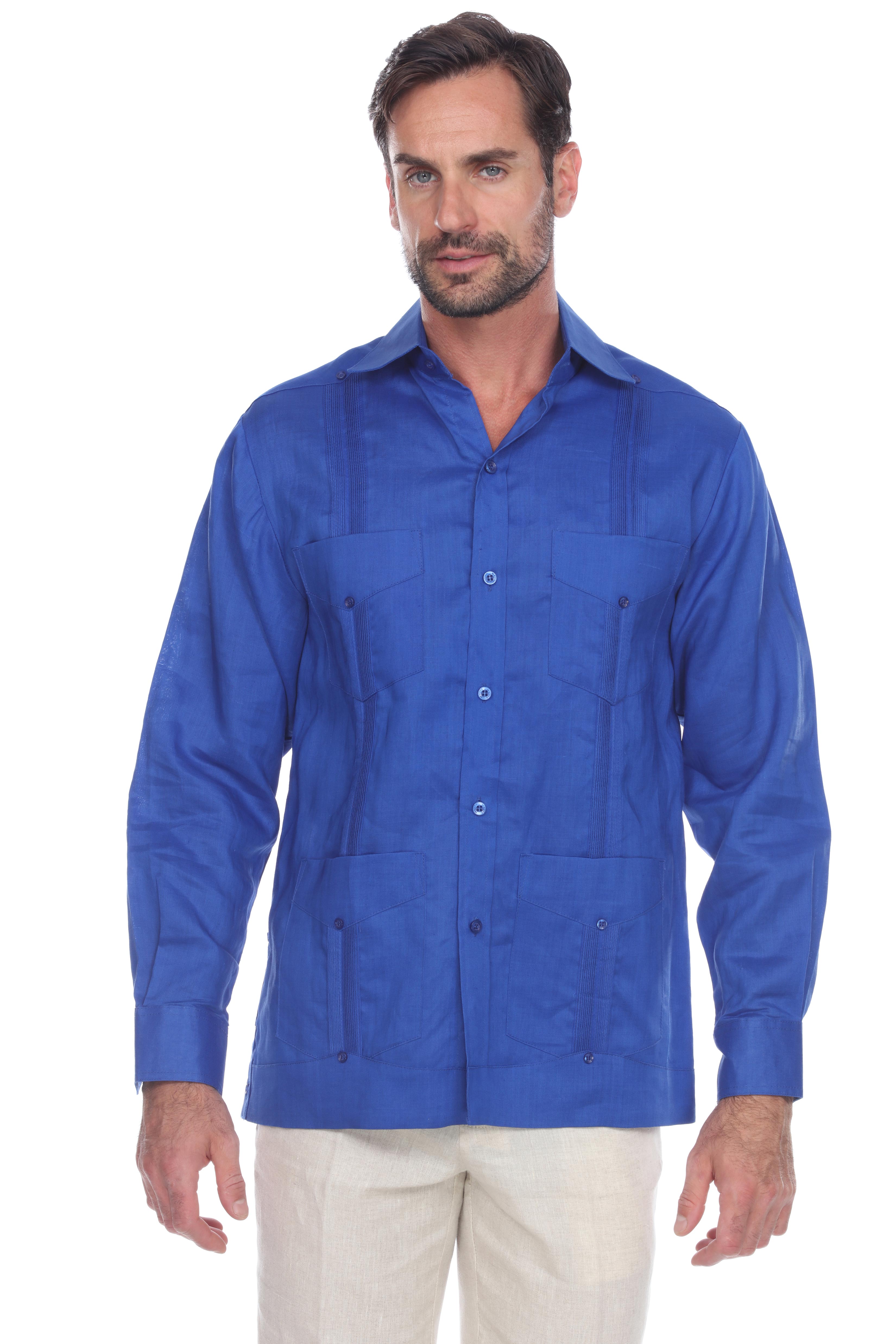 Men's 100% Linen Classic Four-Pocket Long Sleeve Guayabera Shirt