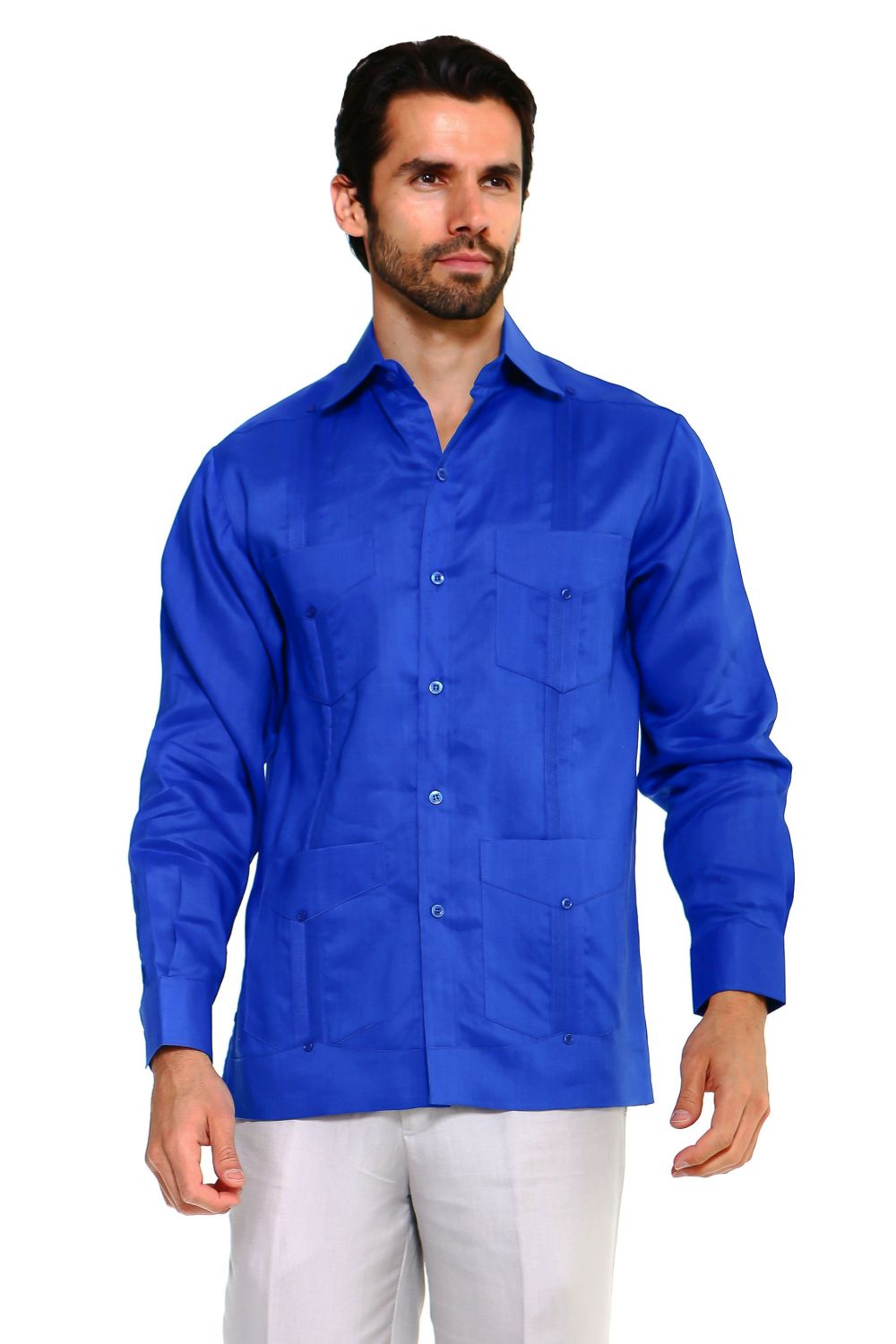 Men's Plus Size Classic Four-Pocket Long Sleeve Guayabera Shirt 3X-8X